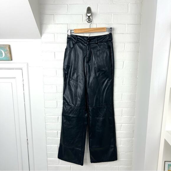 SHEIN Black Faux Leather Straight Leg Pants Size XS - Picture 1 of 8